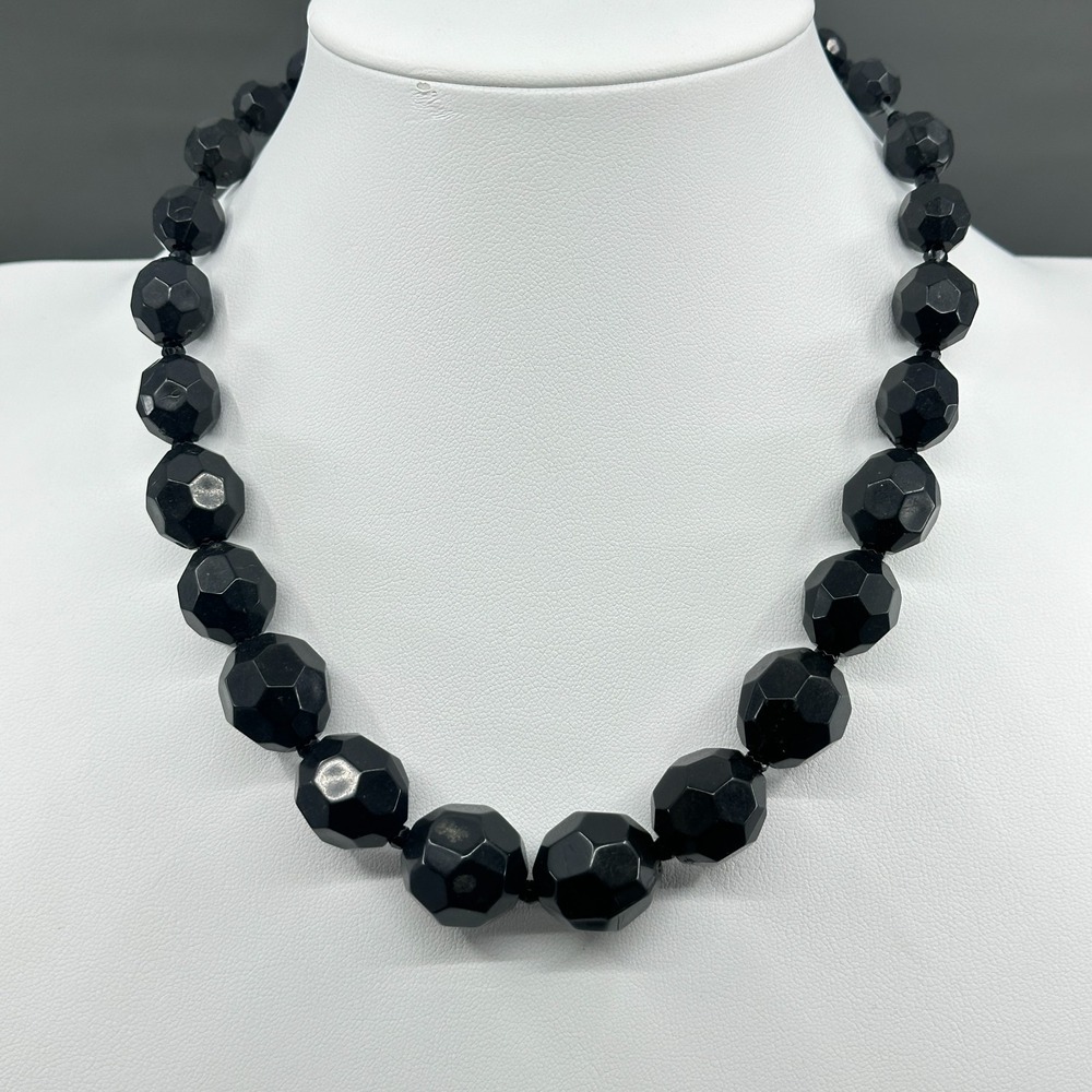 Black Faceted Bead Necklace Chunky Gothic Statement Vintage Costume Jewelry